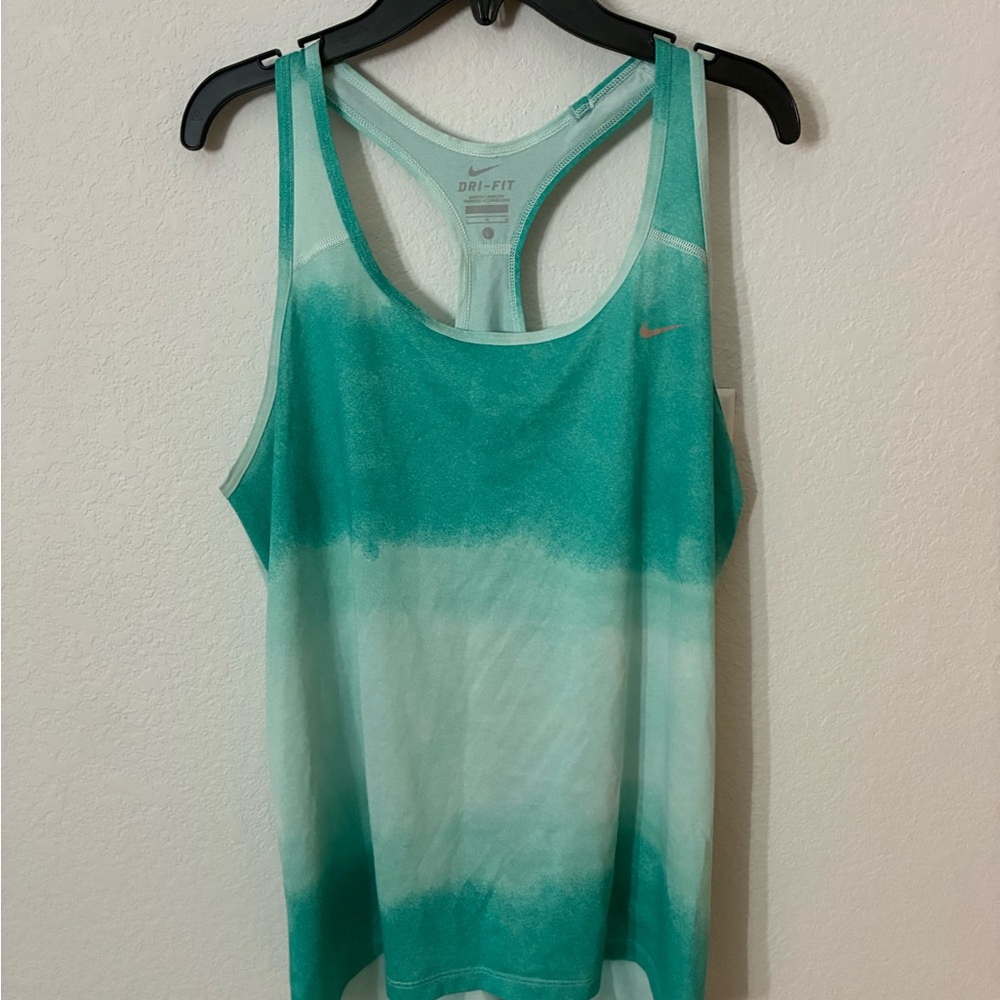 Nike Dri-FIT Racerback Tank Top Teal Ombre Workout Athletic Large